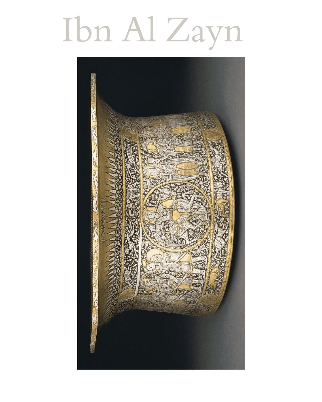 Mamluk brass basin known as the Baptistère de Saint Louis, inlaid with silver and gold by the master Muhammad ibn al-Zayn